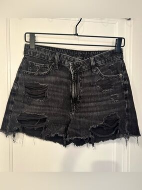 American Eagle Outfitters Distressed Black Denim Cutoff Shorts